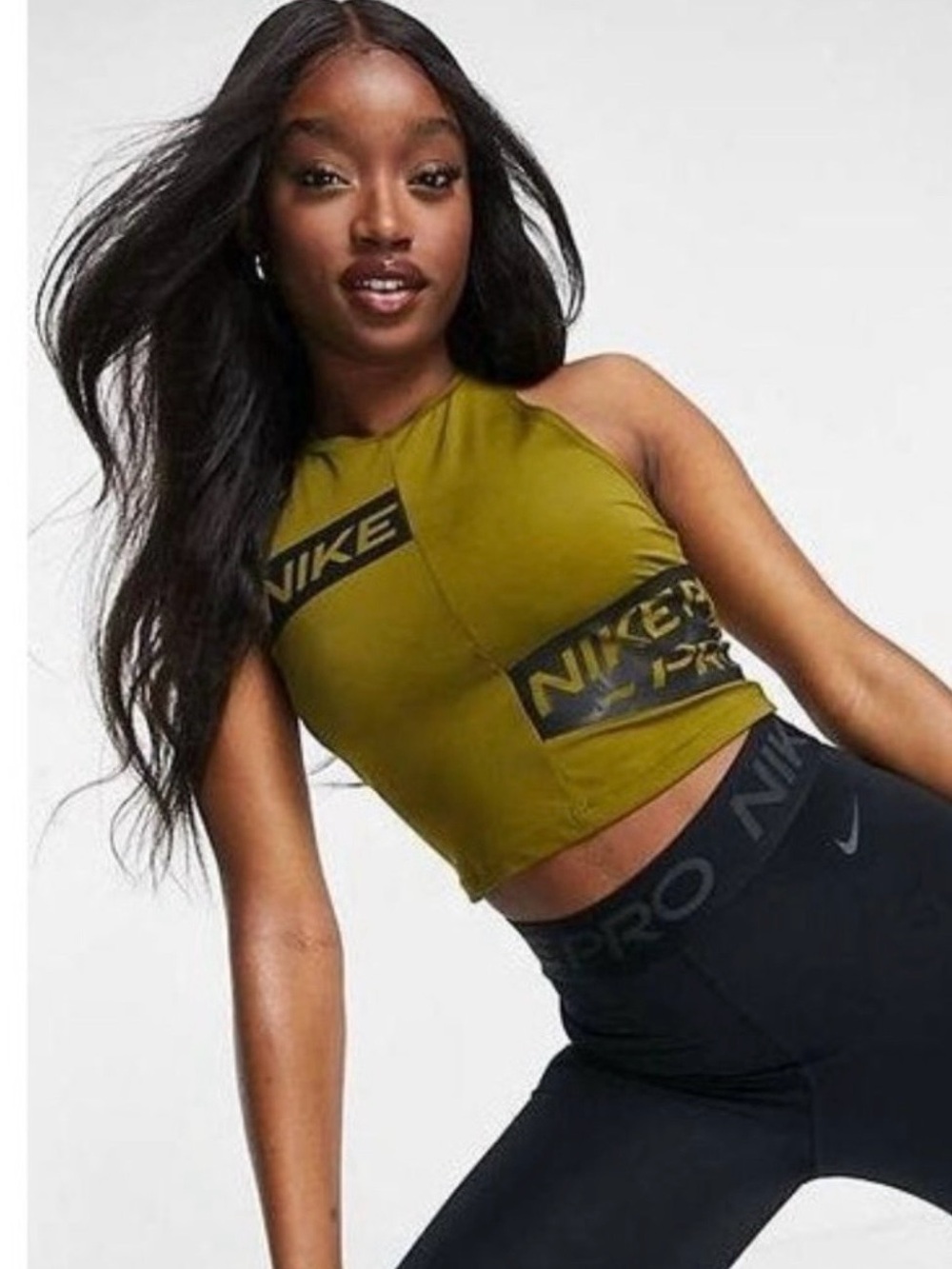 Nike Olive Green Cropped Muscle Tank Top